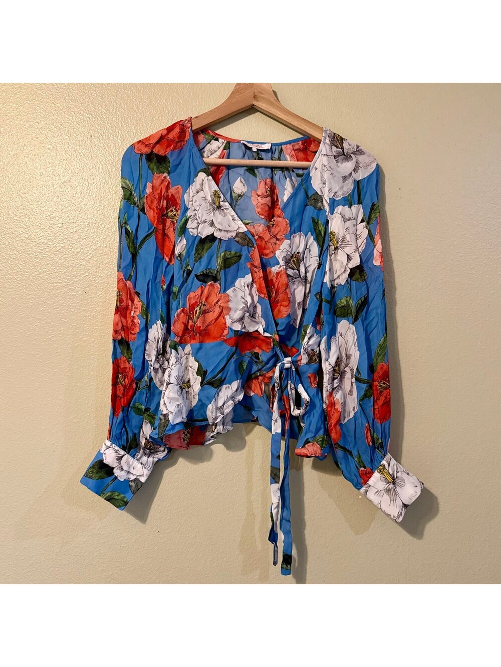 Parker Blue Floral Silk Viscose Wrap Blouse XS
